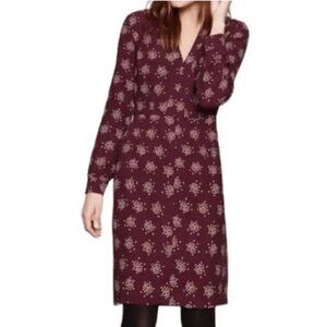 Boden Carla Confetti Spot Burgundy V Neck Dress Size 8
